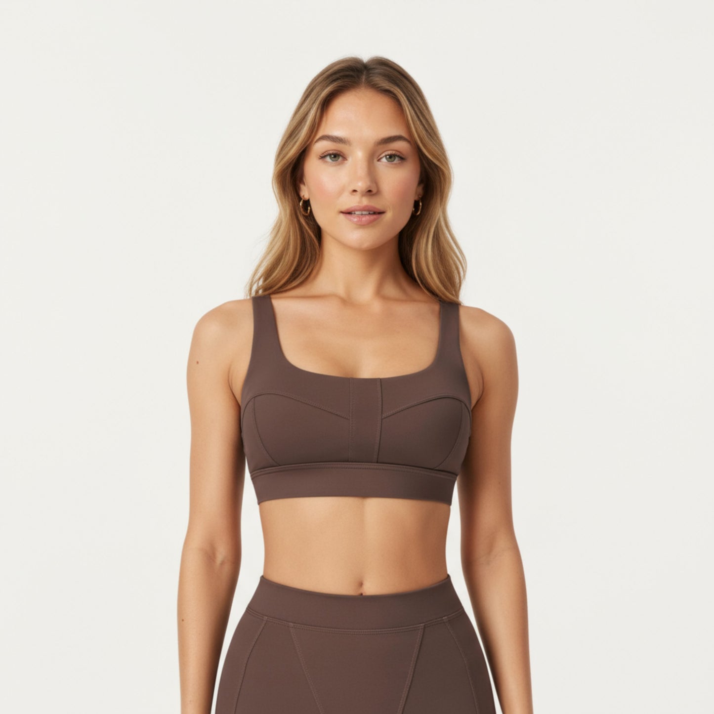 Square Neck Sports Bra with Contour Seam Design and Wide Supportive Straps