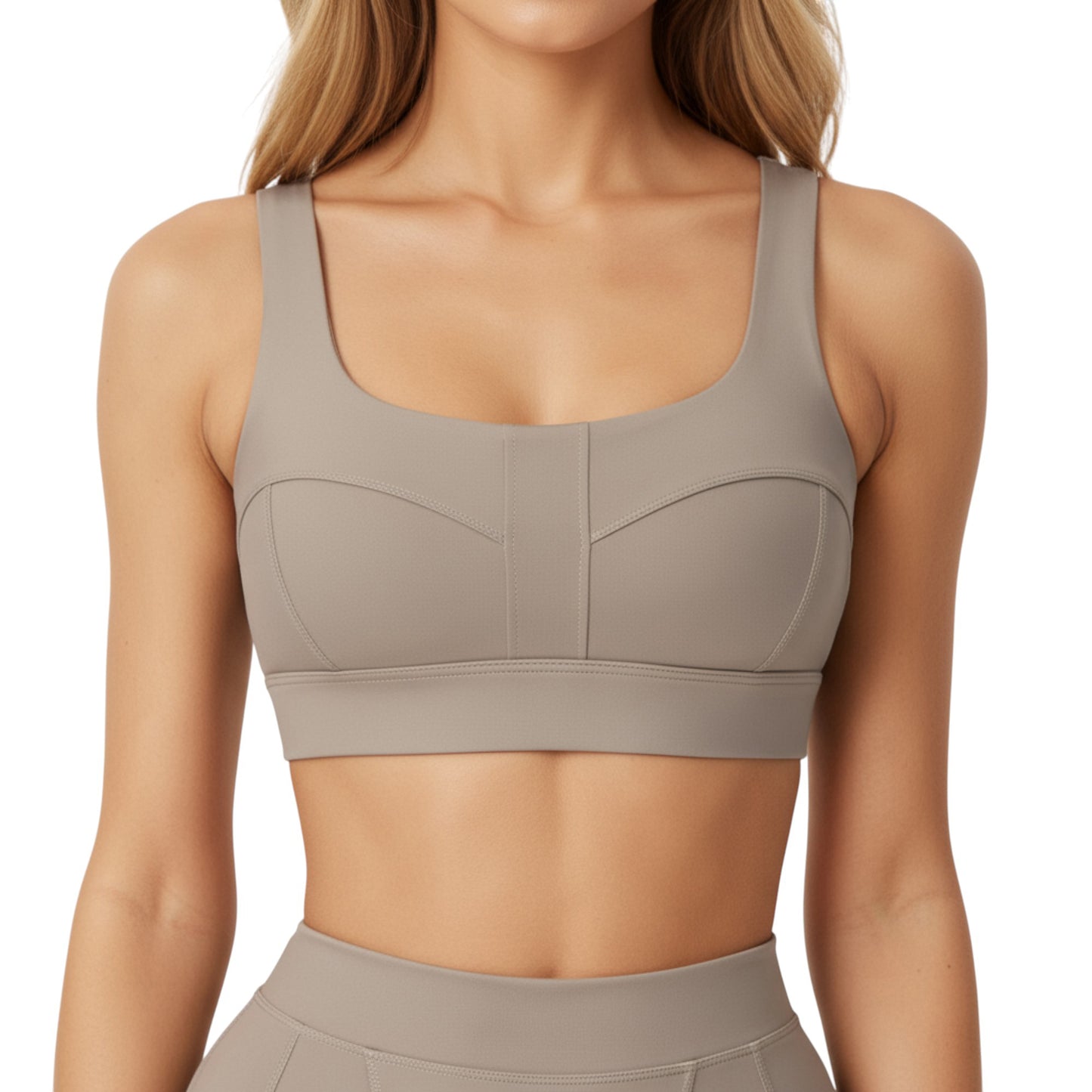Square Neck Sports Bra with Contour Seam Design and Wide Supportive Straps