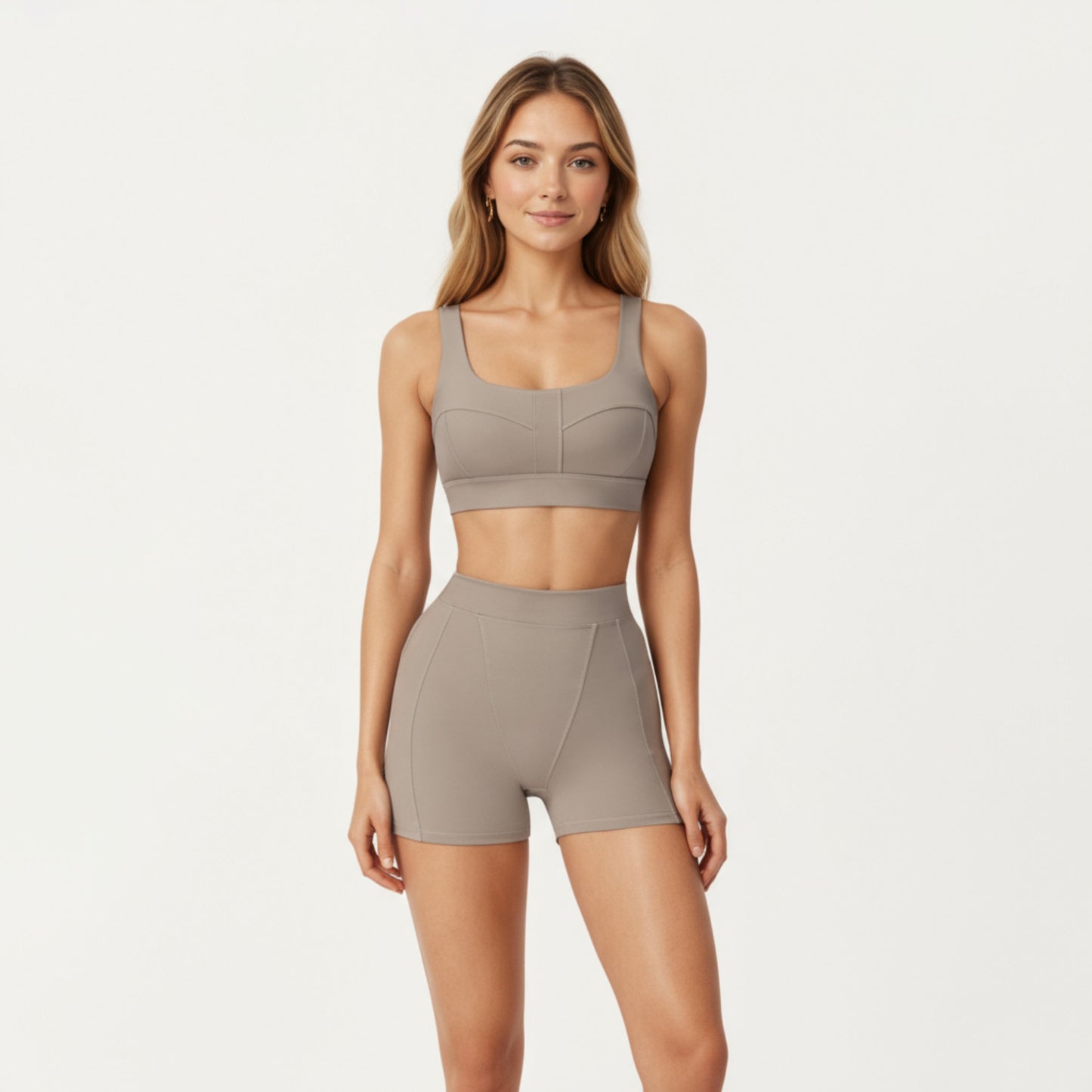 Square Neck Sports Bra with Contour Seam Design and Wide Supportive Straps