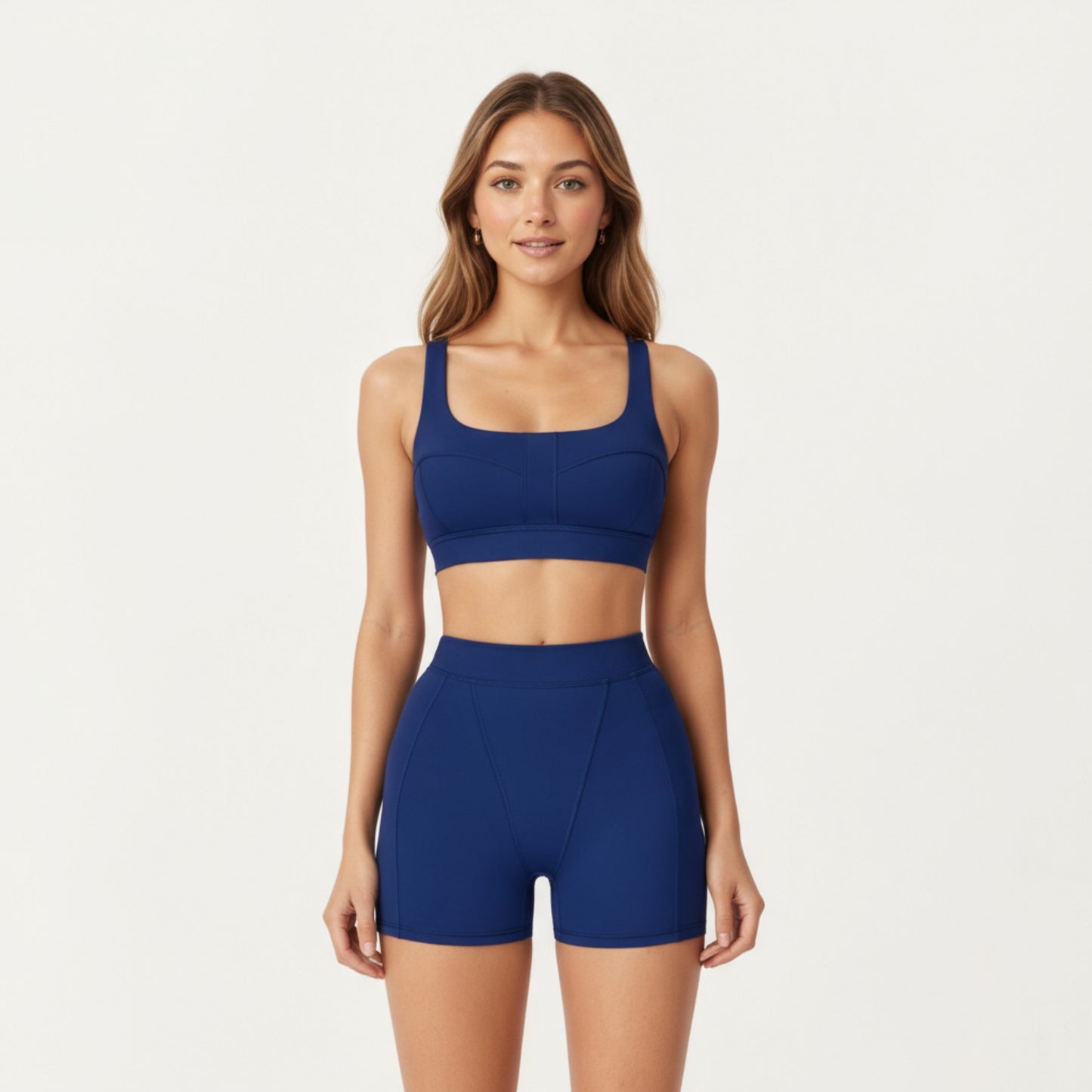 Square Neck Sports Bra with Contour Seam Design and Wide Supportive Straps