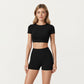 Ribbed Cropped Short-Sleeve Top with Contour Waist Detail