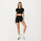Ribbed Cropped Short-Sleeve Top with Contour Waist Detail