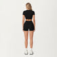 Ribbed Cropped Short-Sleeve Top with Contour Waist Detail