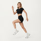 Ribbed Cropped Short-Sleeve Top with Contour Waist Detail