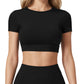 Ribbed Cropped Short-Sleeve Top with Contour Waist Detail
