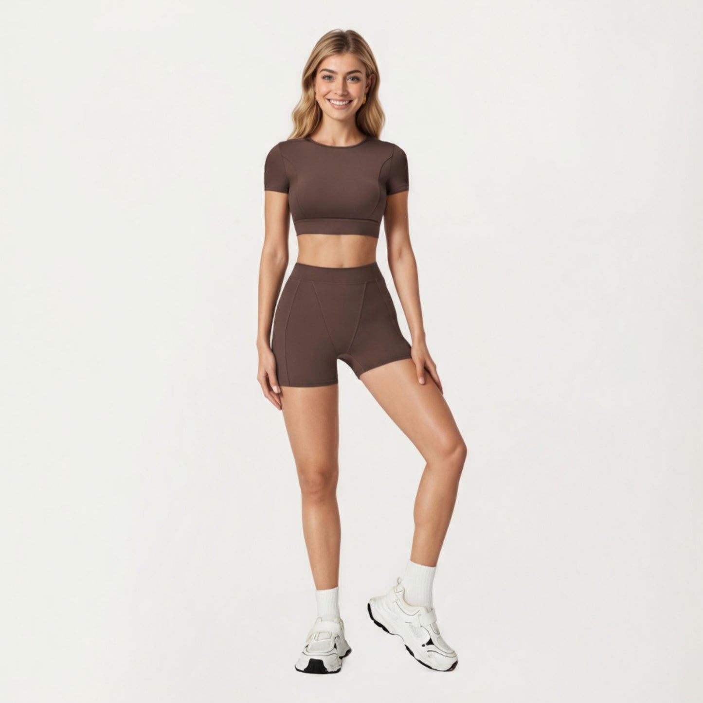 Ribbed Cropped Short-Sleeve Top with Contour Waist Detail