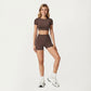Ribbed Cropped Short-Sleeve Top with Contour Waist Detail