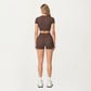 Ribbed Cropped Short-Sleeve Top with Contour Waist Detail
