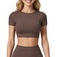 Ribbed Cropped Short-Sleeve Top with Contour Waist Detail