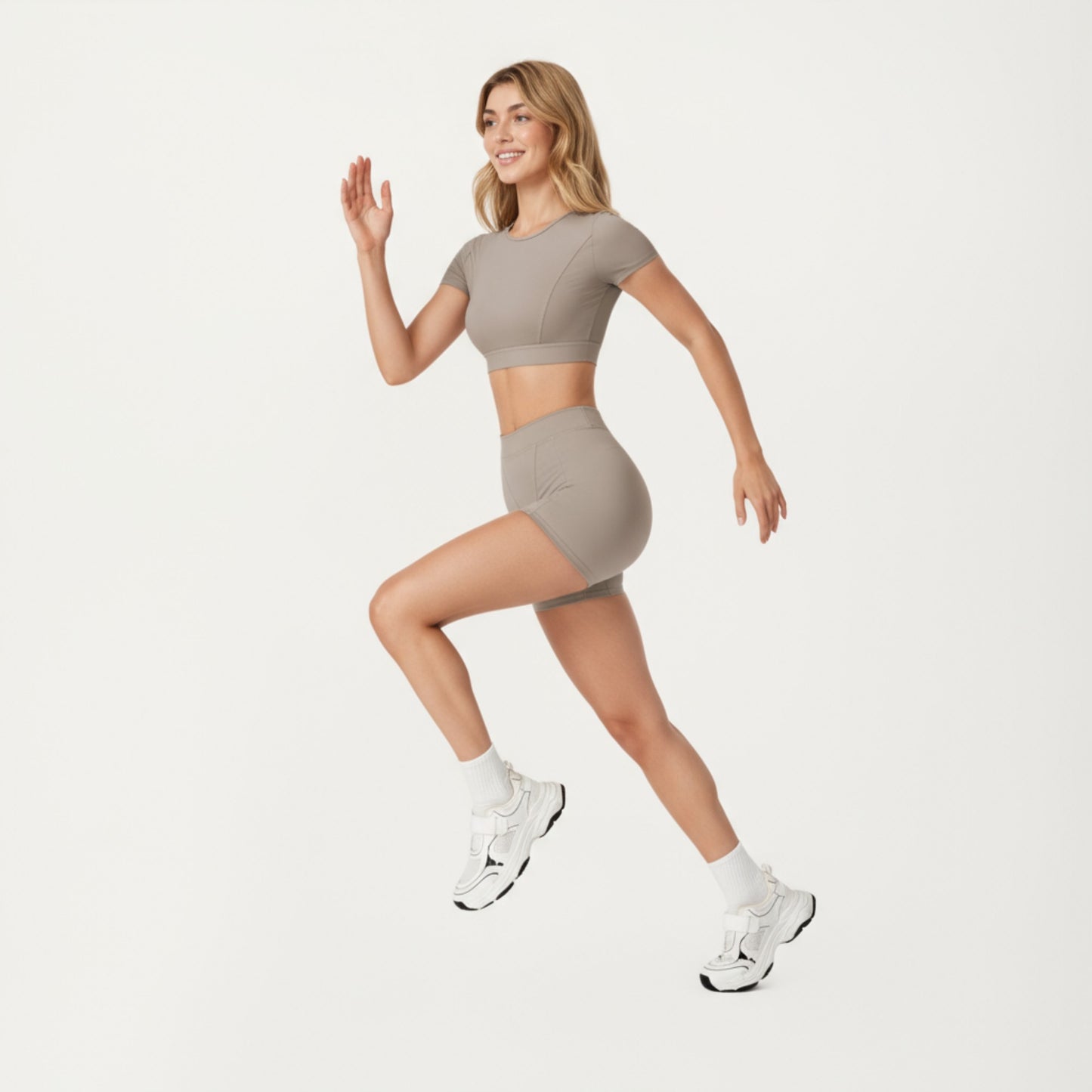 Ribbed Cropped Short-Sleeve Top with Contour Waist Detail