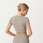 Ribbed Cropped Short-Sleeve Top with Contour Waist Detail