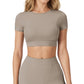 Ribbed Cropped Short-Sleeve Top with Contour Waist Detail