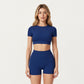 Ribbed Cropped Short-Sleeve Top with Contour Waist Detail