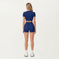 Ribbed Cropped Short-Sleeve Top with Contour Waist Detail