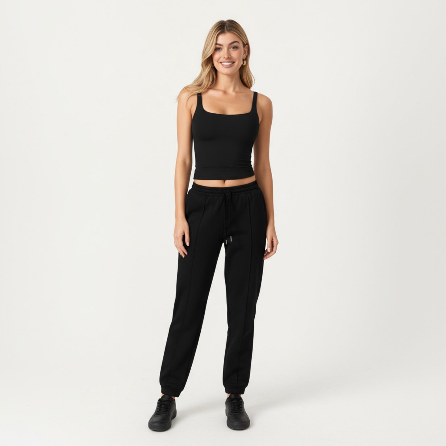 Square Neck Ribbed Tank Top with Body-Hugging Fit