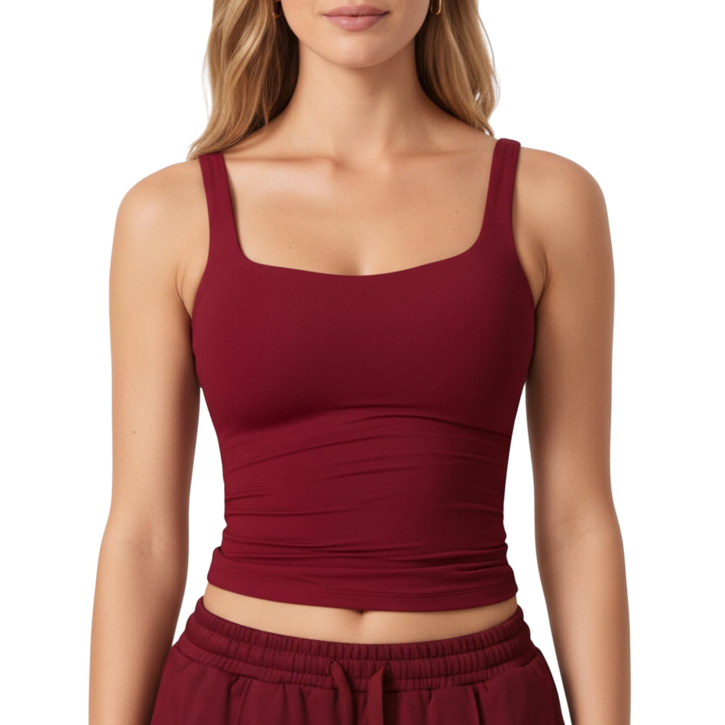 Square Neck Ribbed Tank Top with Body-Hugging Fit