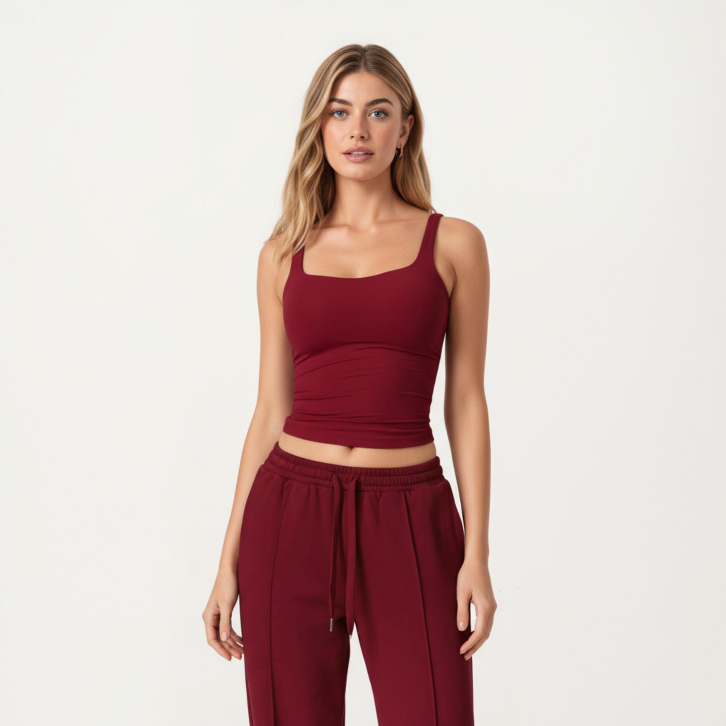 Square Neck Ribbed Tank Top with Body-Hugging Fit
