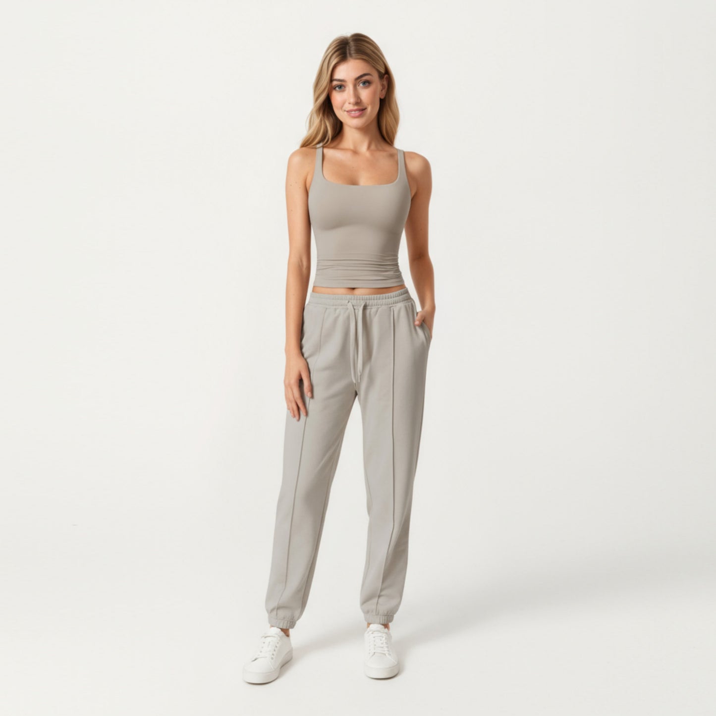 Square Neck Ribbed Tank Top with Body-Hugging Fit