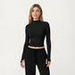 High-Neck Cropped Long-Sleeve Top with Soft Textured Fabric