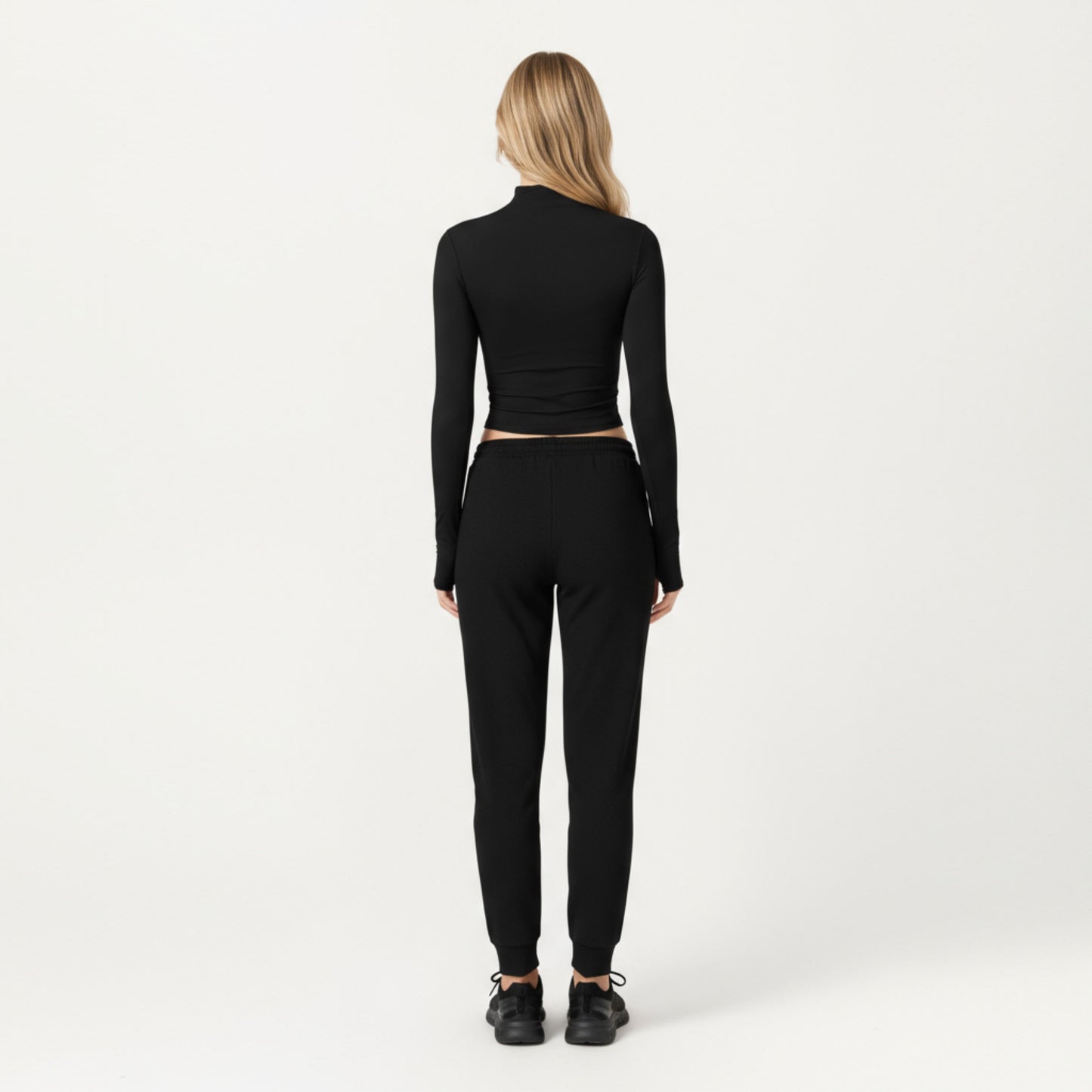 High-Neck Cropped Long-Sleeve Top with Soft Textured Fabric
