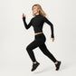 High-Neck Cropped Long-Sleeve Top with Soft Textured Fabric