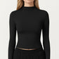 High-Neck Cropped Long-Sleeve Top with Soft Textured Fabric