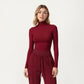 High-Neck Cropped Long-Sleeve Top with Soft Textured Fabric