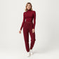 High-Neck Cropped Long-Sleeve Top with Soft Textured Fabric