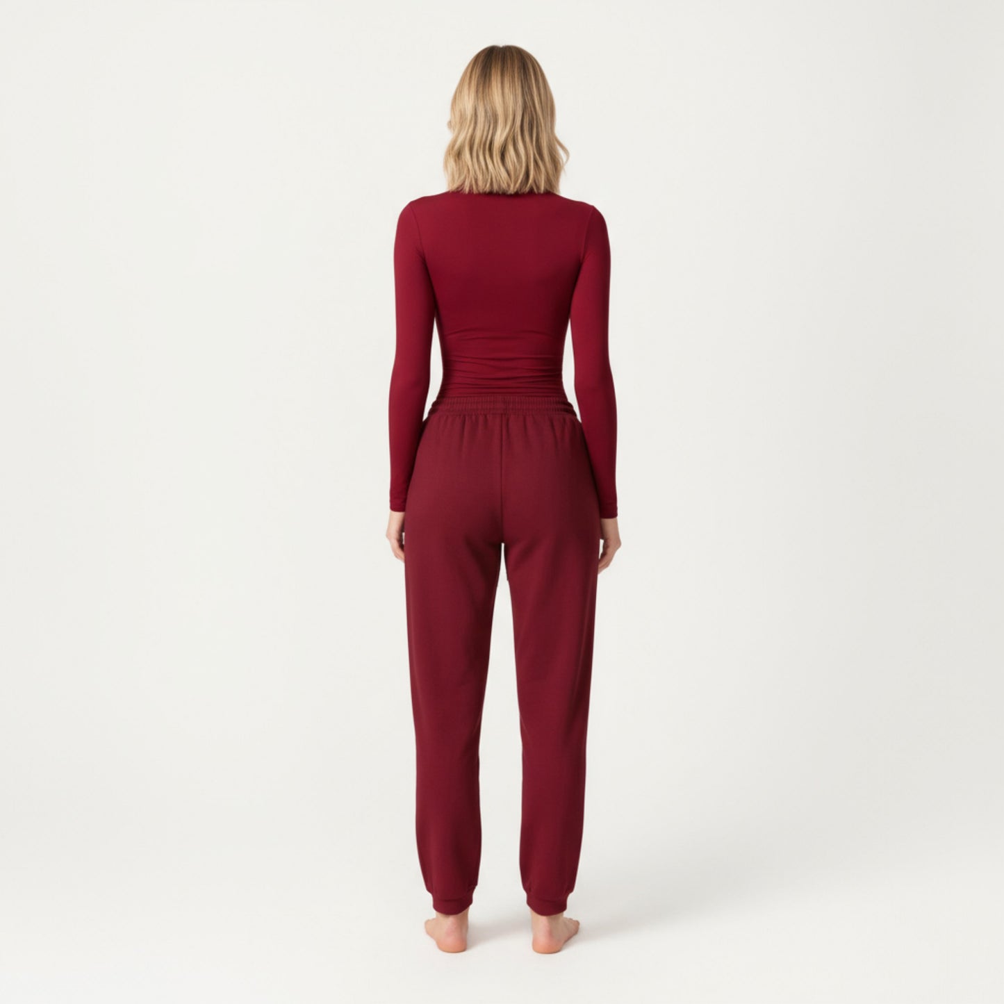 High-Neck Cropped Long-Sleeve Top with Soft Textured Fabric