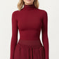 High-Neck Cropped Long-Sleeve Top with Soft Textured Fabric