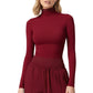 High-Neck Cropped Long-Sleeve Top with Soft Textured Fabric
