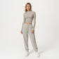 High-Neck Cropped Long-Sleeve Top with Soft Textured Fabric