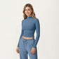 High-Neck Cropped Long-Sleeve Top with Soft Textured Fabric