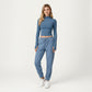 High-Neck Cropped Long-Sleeve Top with Soft Textured Fabric