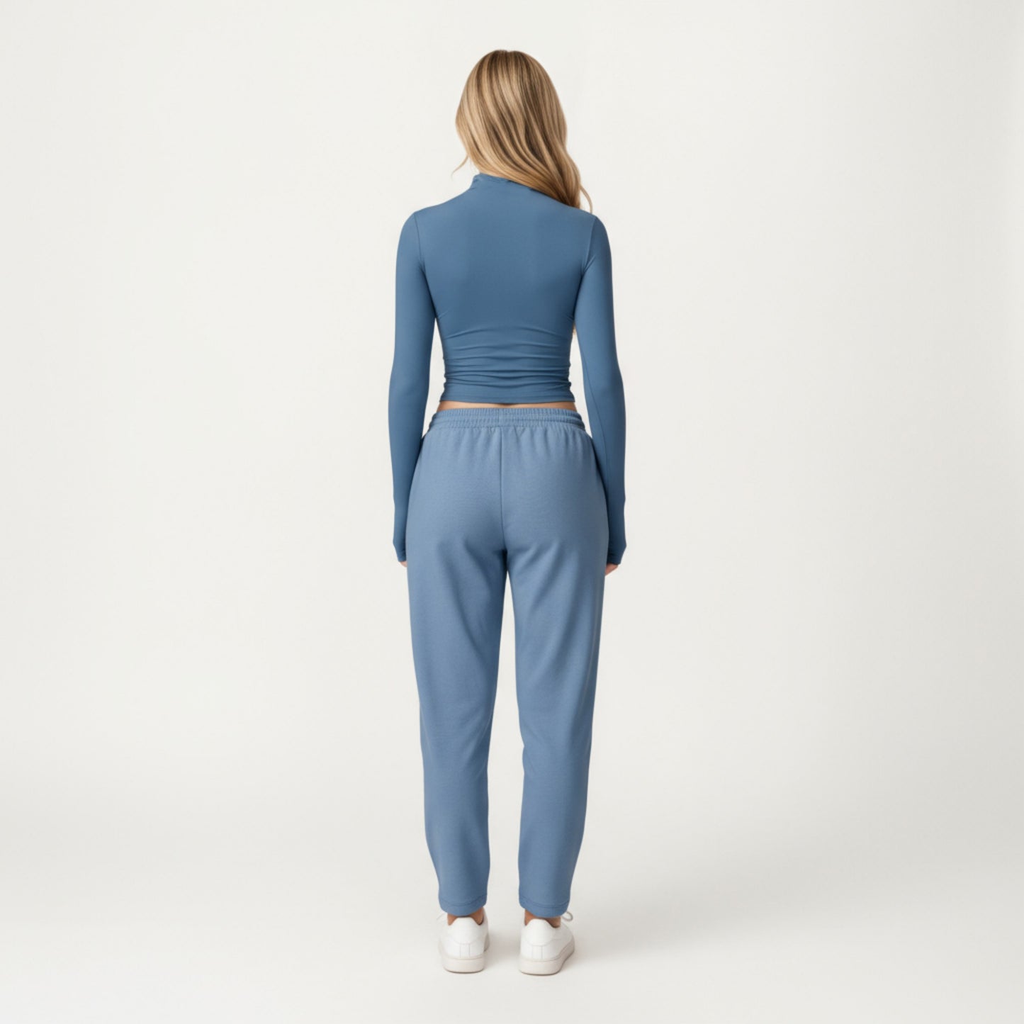High-Neck Cropped Long-Sleeve Top with Soft Textured Fabric
