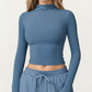 High-Neck Cropped Long-Sleeve Top with Soft Textured Fabric