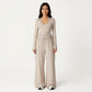 V-Neck Belted Waist Layering Piece Outwear with Front Tie Detail