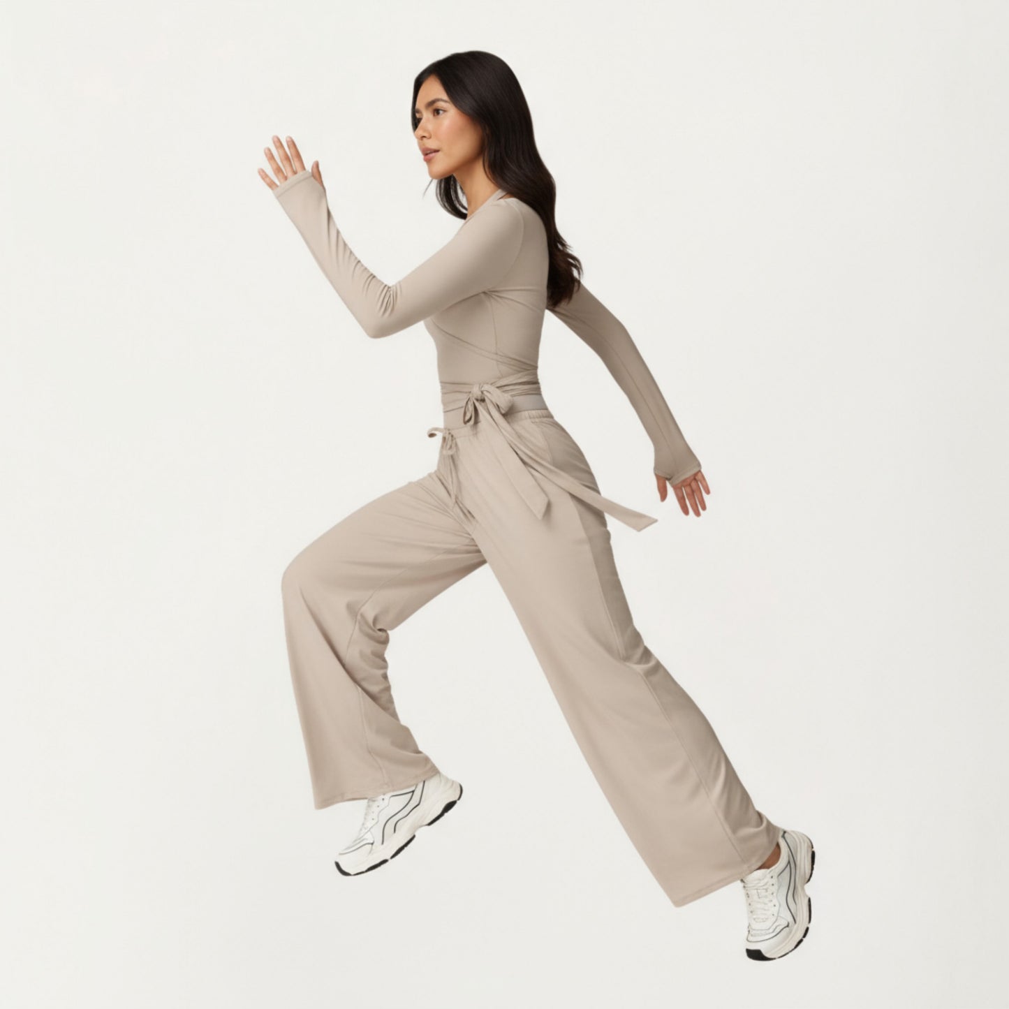 V-Neck Belted Waist Layering Piece Outwear with Front Tie Detail