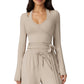 V-Neck Belted Waist Layering Piece Outwear with Front Tie Detail