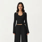V-Neck Belted Waist Layering Piece Outwear with Front Tie Detail
