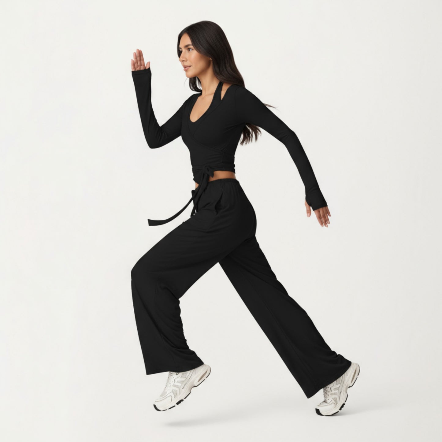 V-Neck Belted Waist Layering Piece Outwear with Front Tie Detail
