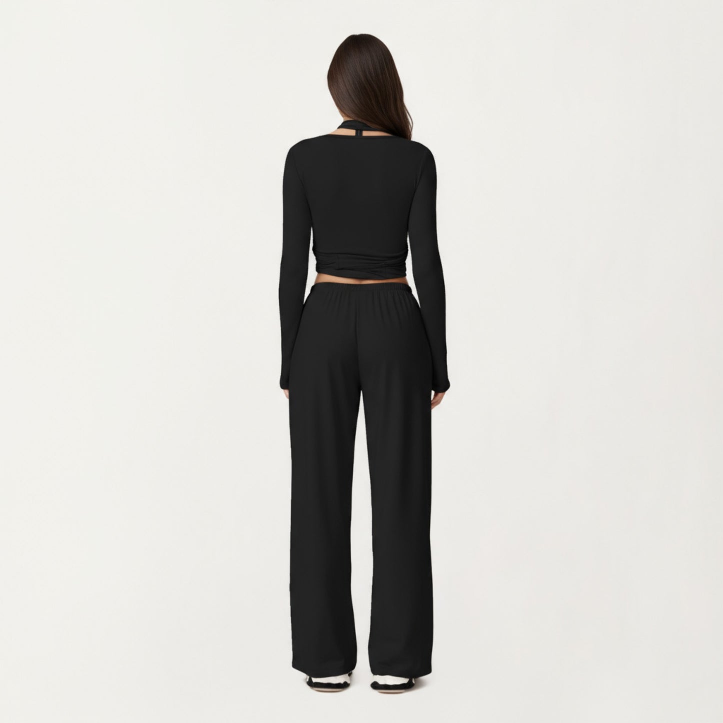 V-Neck Belted Waist Layering Piece Outwear with Front Tie Detail