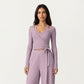 V-Neck Belted Waist Layering Piece Outwear with Front Tie Detail