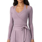 V-Neck Belted Waist Layering Piece Outwear with Front Tie Detail