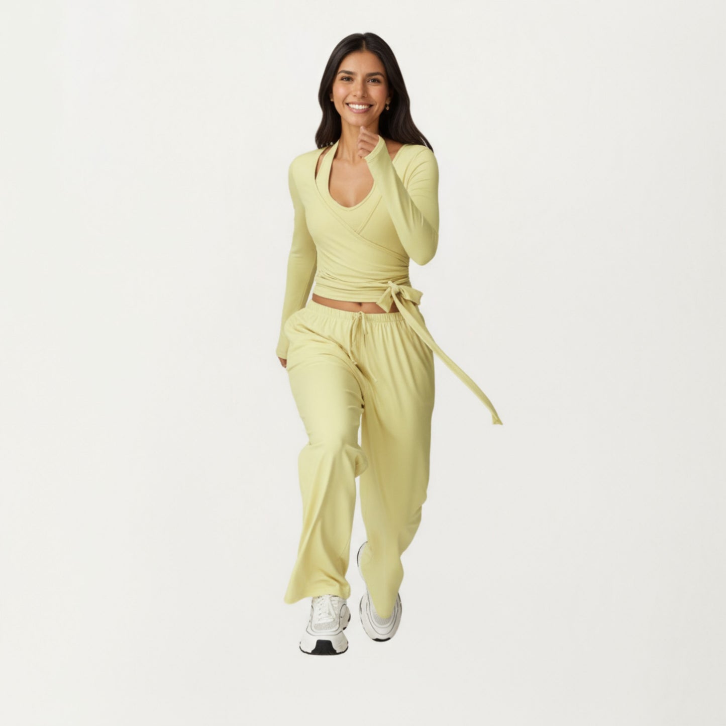 V-Neck Belted Waist Layering Piece Outwear with Front Tie Detail