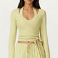 V-Neck Belted Waist Layering Piece Outwear with Front Tie Detail