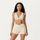 V-Neck Halter Sports Bra with Wide Band and Supportive Stretch Fit