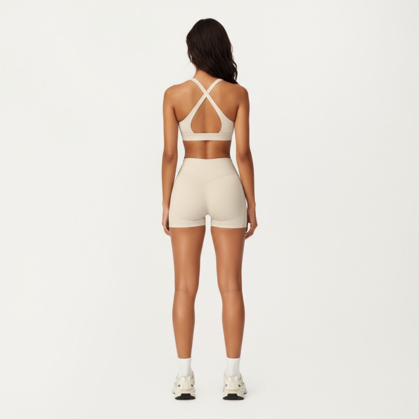 V-Neck Halter Sports Bra with Wide Band and Supportive Stretch Fit