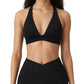 V-Neck Halter Sports Bra with Wide Band and Supportive Stretch Fit
