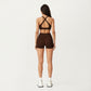 V-Neck Halter Sports Bra with Wide Band and Supportive Stretch Fit